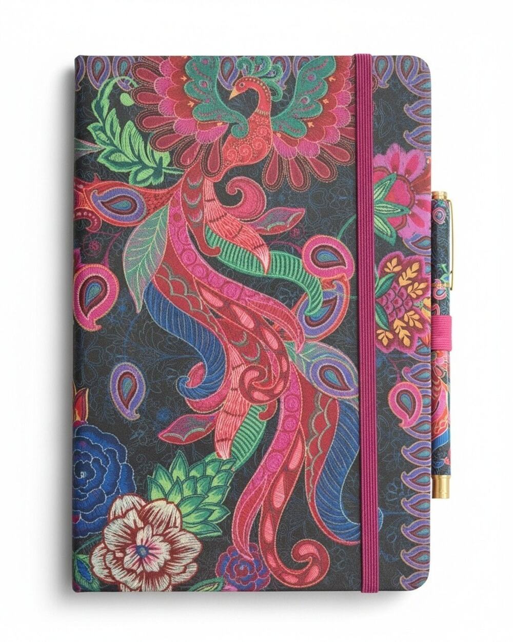 Johnny Was 8"x6" Journal & Pen Gift Set Emberwing Phoenix Bird Pink/Black New